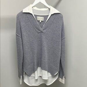 Brochu Walker Gray V-Neck Sweater with White Collar